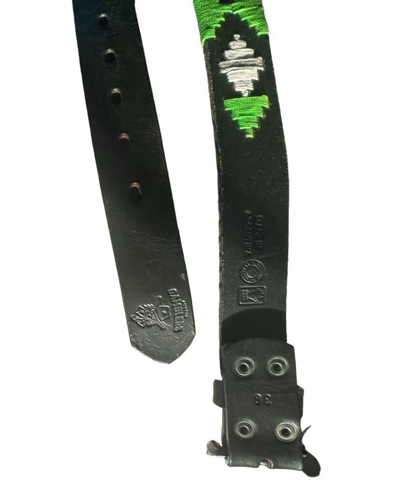 Zilker Belt Size 36 Black Green Leather Embroidered 3