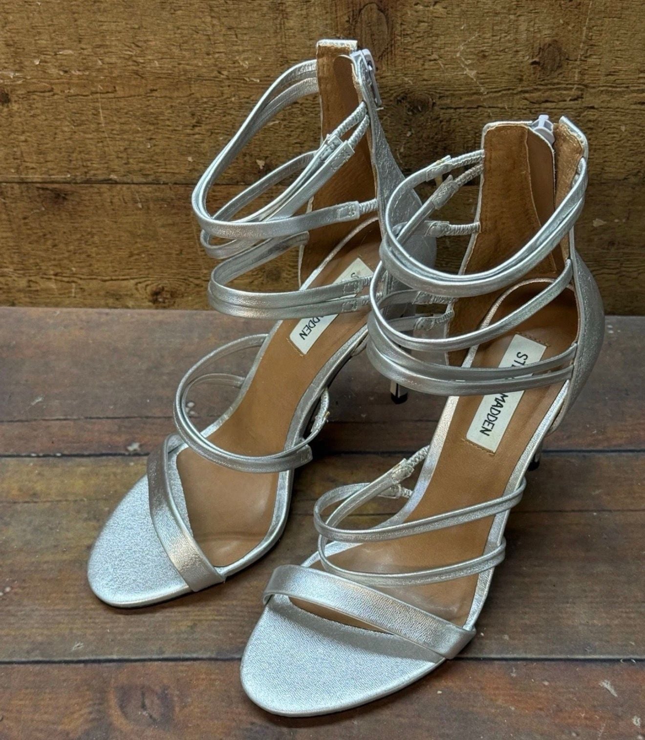 Steve Madden Tierney Strappy Stiletto Heel Sandal Size 8 Silver 2