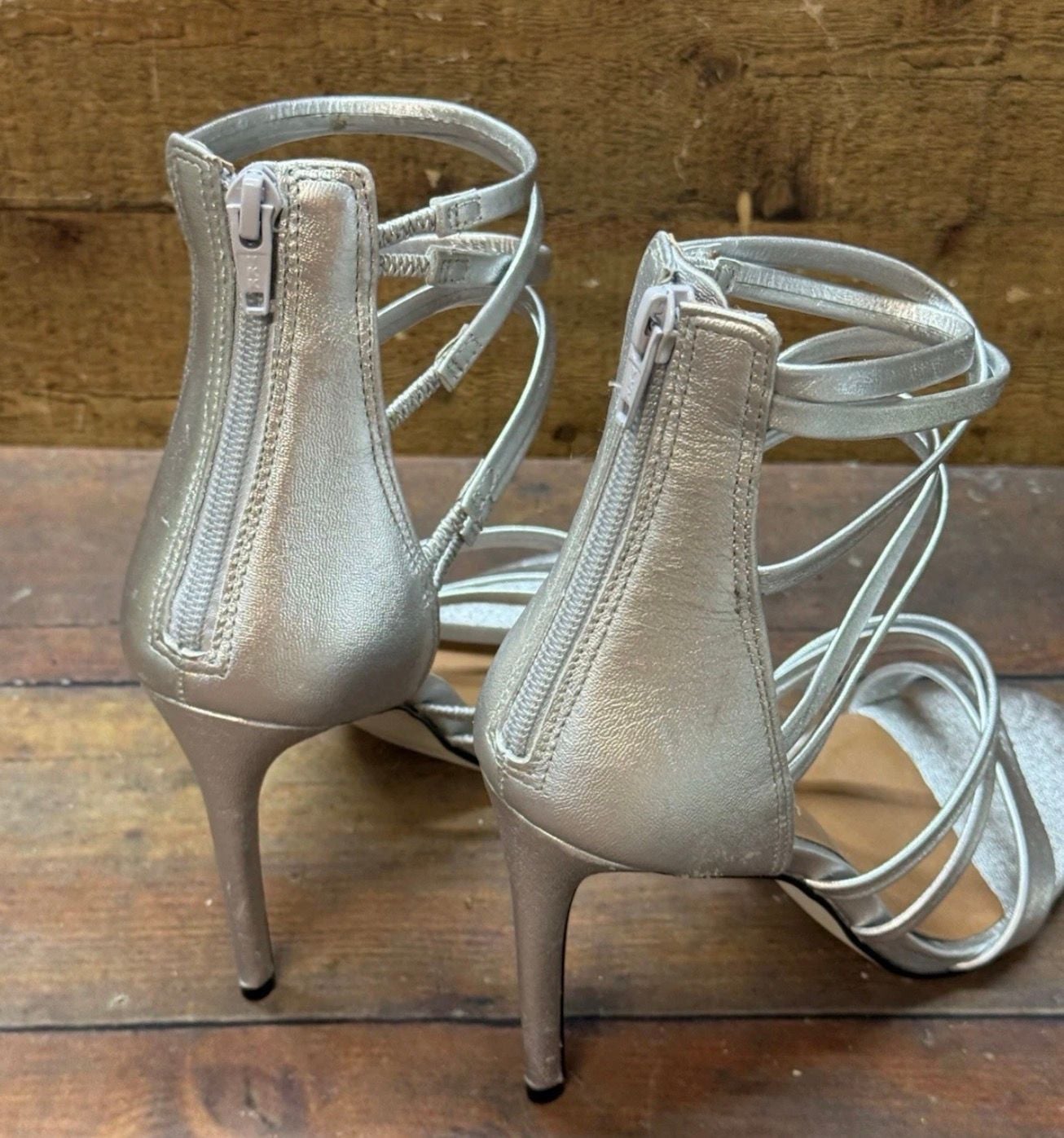 Steve Madden Tierney Strappy Stiletto Heel Sandal Size 8 Silver 9