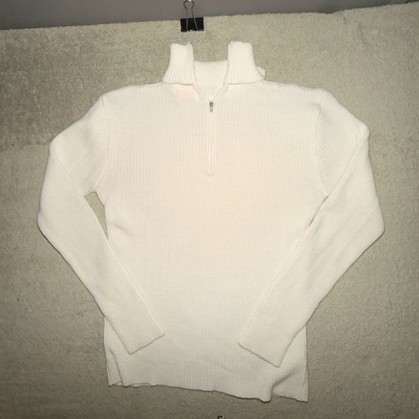 Finest Quality Half Zip Ribbed Sweater Size S White Knit Made in Korea