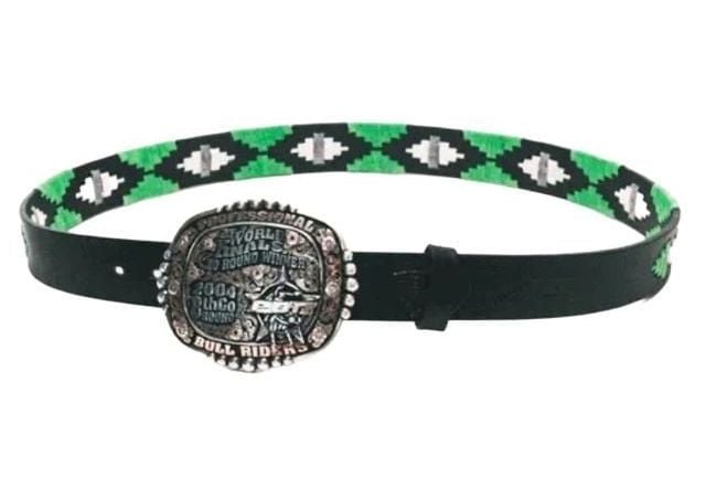 Zilker Belt Size 36 Black Green Leather Embroidered 6