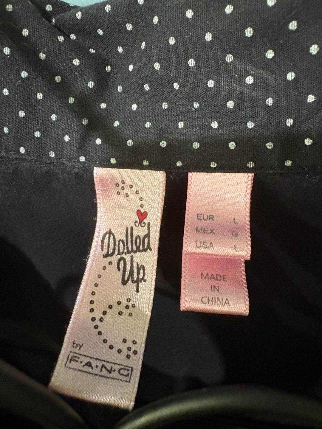 Dolled Up by FANG Polka Dot Button-Down Shirt Size L Brown Ruffle Trim 3