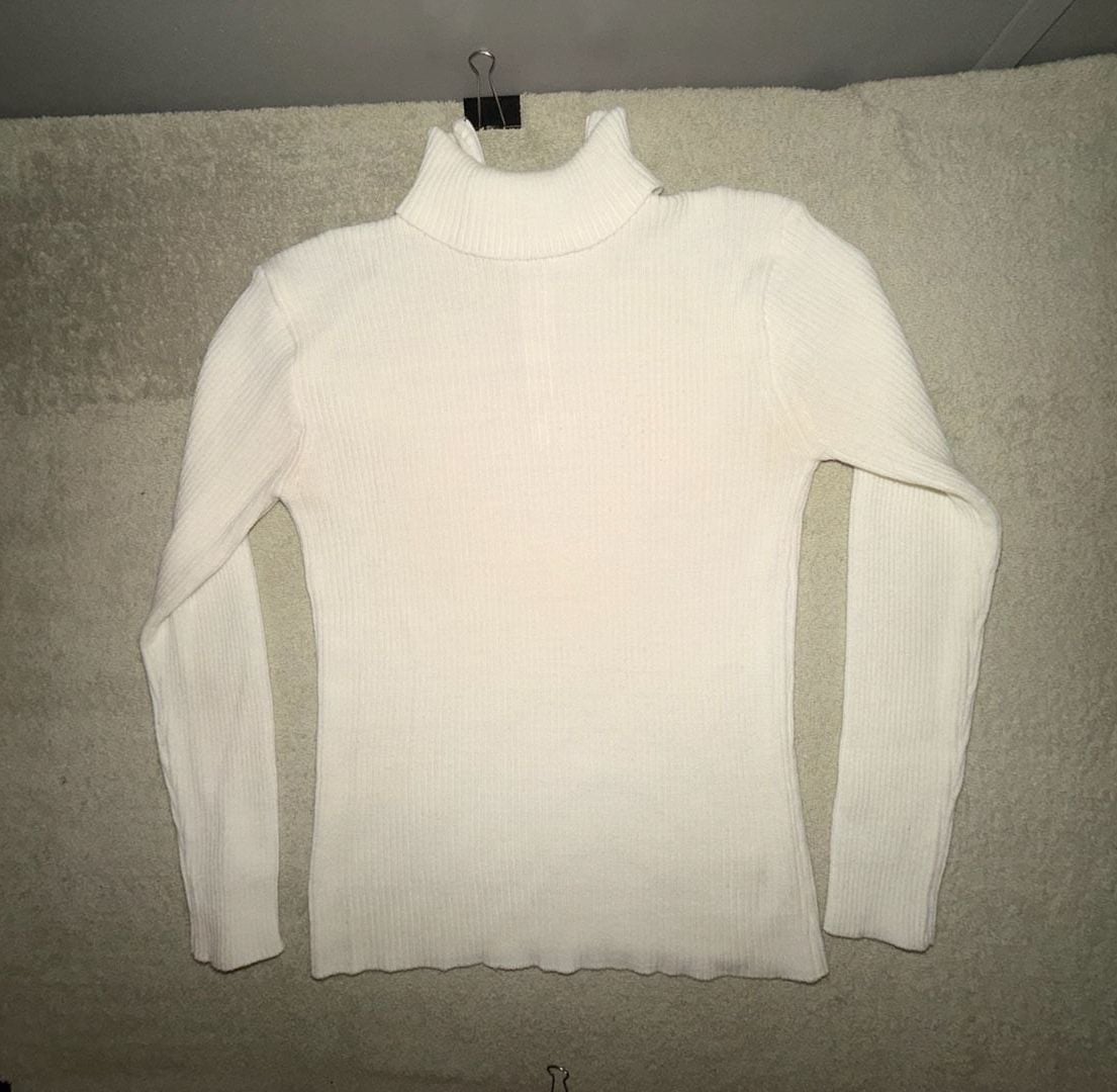 Finest Quality Half Zip Ribbed Sweater Size S White Knit Made in Korea 8