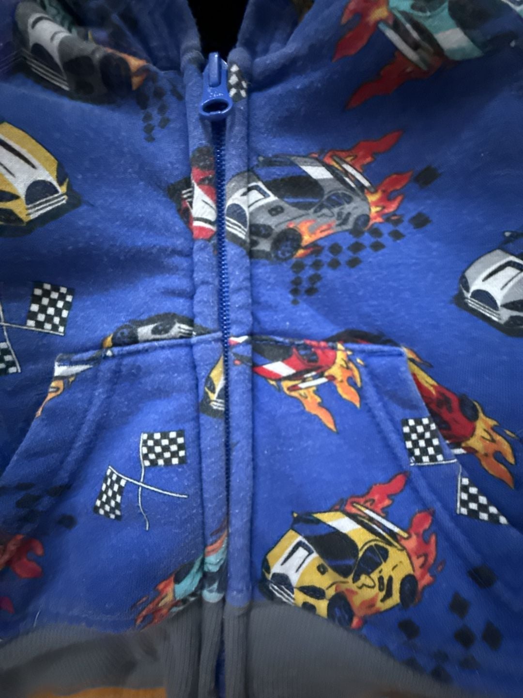 The Children's Place Zip Up Hoodie Size 9-12M Blue Car Print Sherpa Lined 3