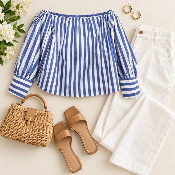 J.Crew SZ 6 Collection Thomas Mason Off-The-Shoulder Striped Top 