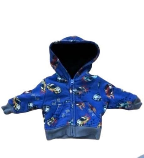 The Children's Place Zip Up Hoodie Size 9-12M Blue Car Print Sherpa Lined 2