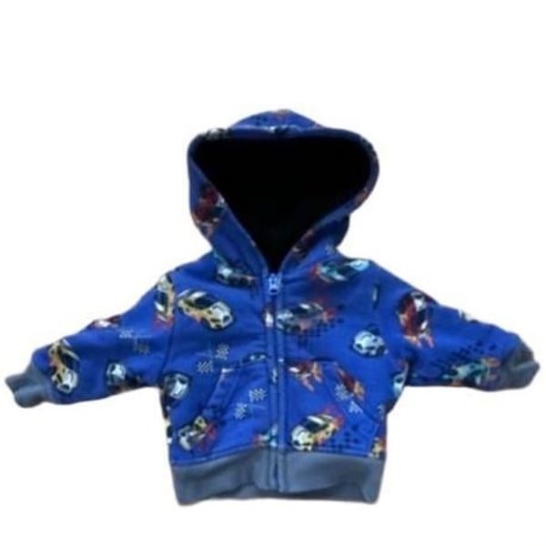 The Children's Place Zip Up Hoodie Size 9-12M Blue Car Print Sherpa Lined