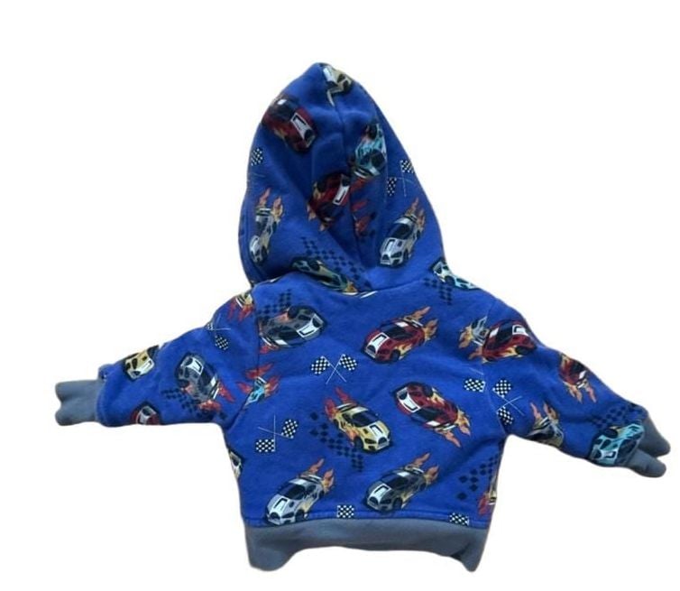 The Children's Place Zip Up Hoodie Size 9-12M Blue Car Print Sherpa Lined 5