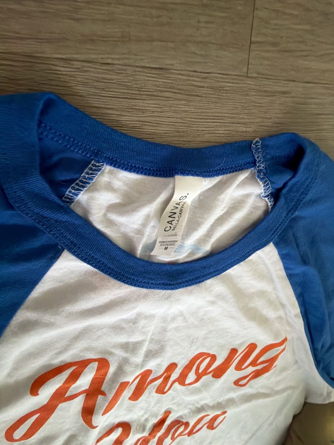 Bella Canvas Among You Raglan Shirt Size M Blue White Long Sleeve 3