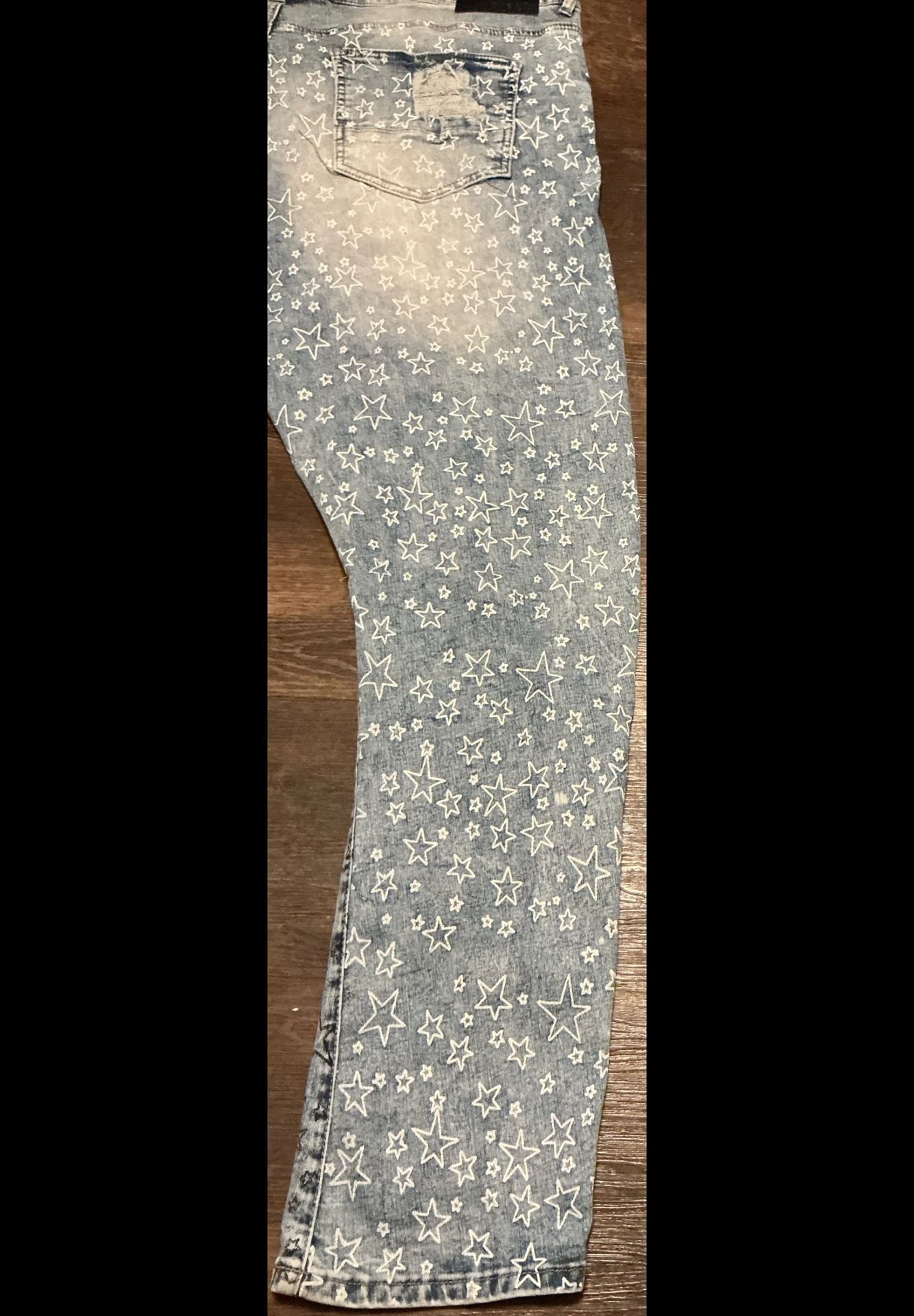 rue21 Premium Star Print Distressed Light Wash Jeans 10