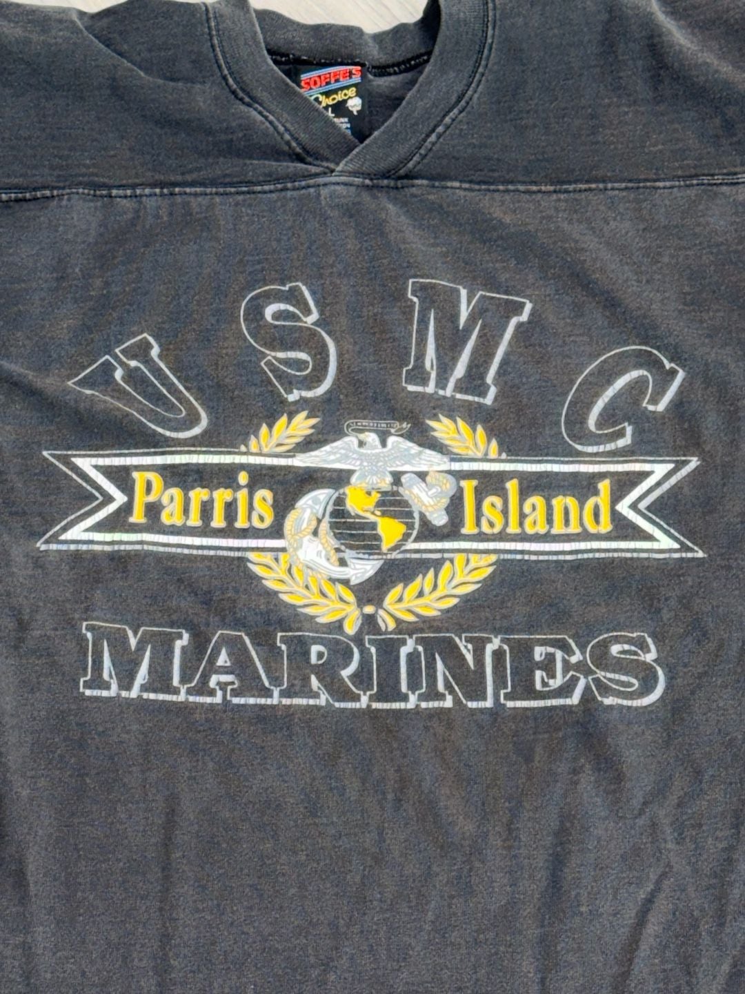 Soffe USMC Parris Island Marines V-Neck T-Shirt Size L Black Item 500 4