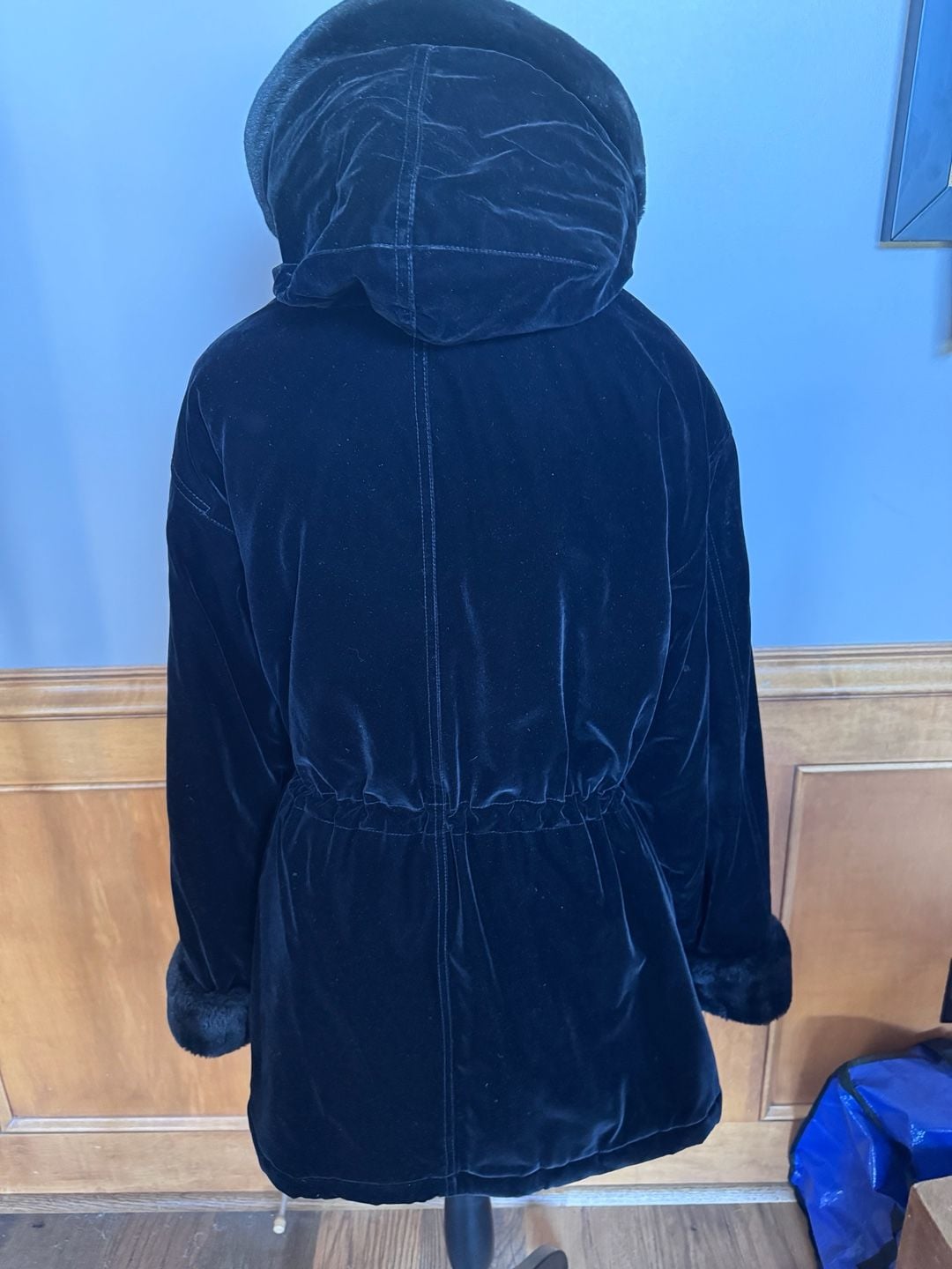 Gallery Velvet Coat Size L Black Faux Fur Hood 3