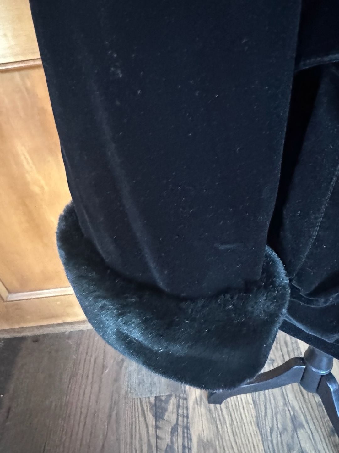 Gallery Velvet Coat Size L Black Faux Fur Hood 4