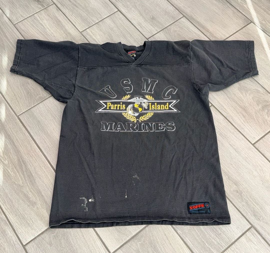 Soffe USMC Parris Island Marines V-Neck T-Shirt Size L Black Item 500 2