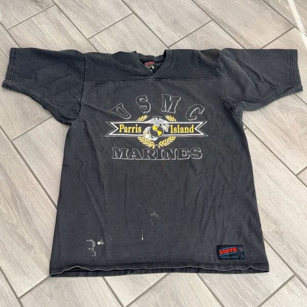 Soffe USMC Parris Island Marines V-Neck T-Shirt Size L Black Item 500