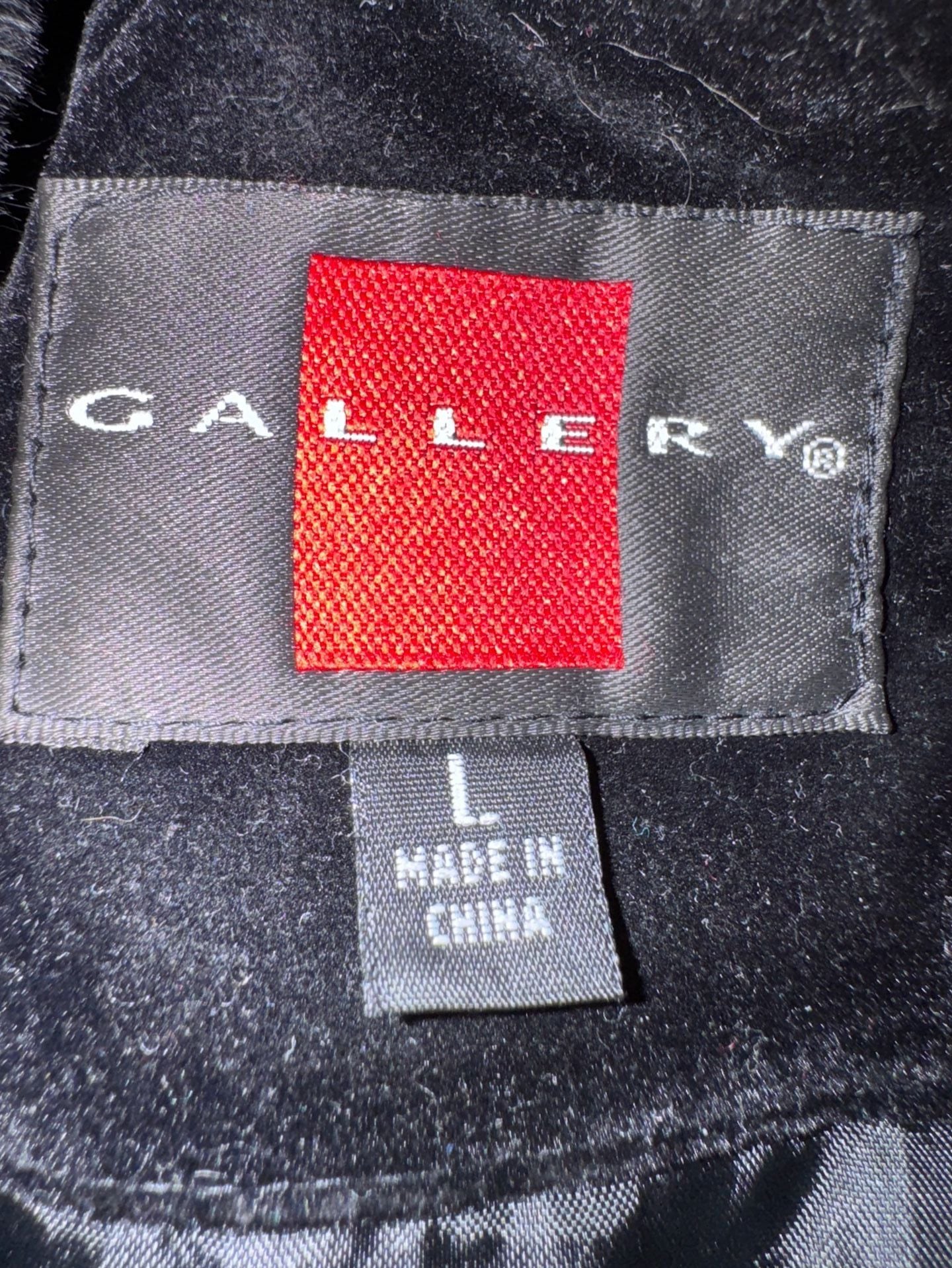 Gallery Velvet Coat Size L Black Faux Fur Hood 7