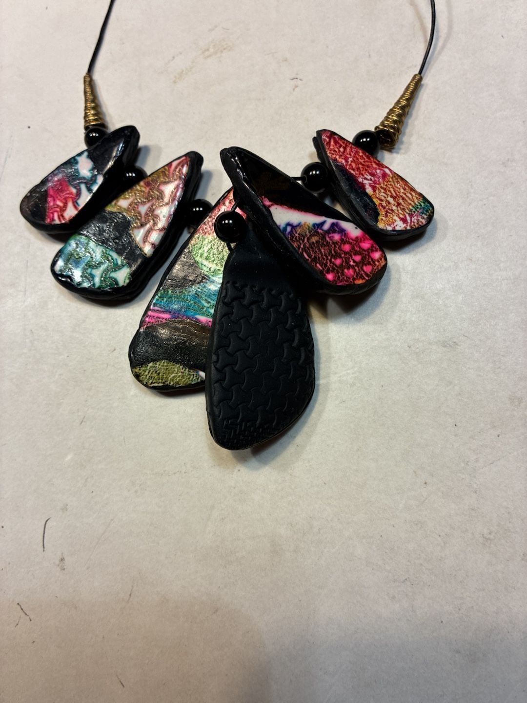 Artisan Polymer Clay Statement Bib Necklace Multicolor Teardrop Pendants 7