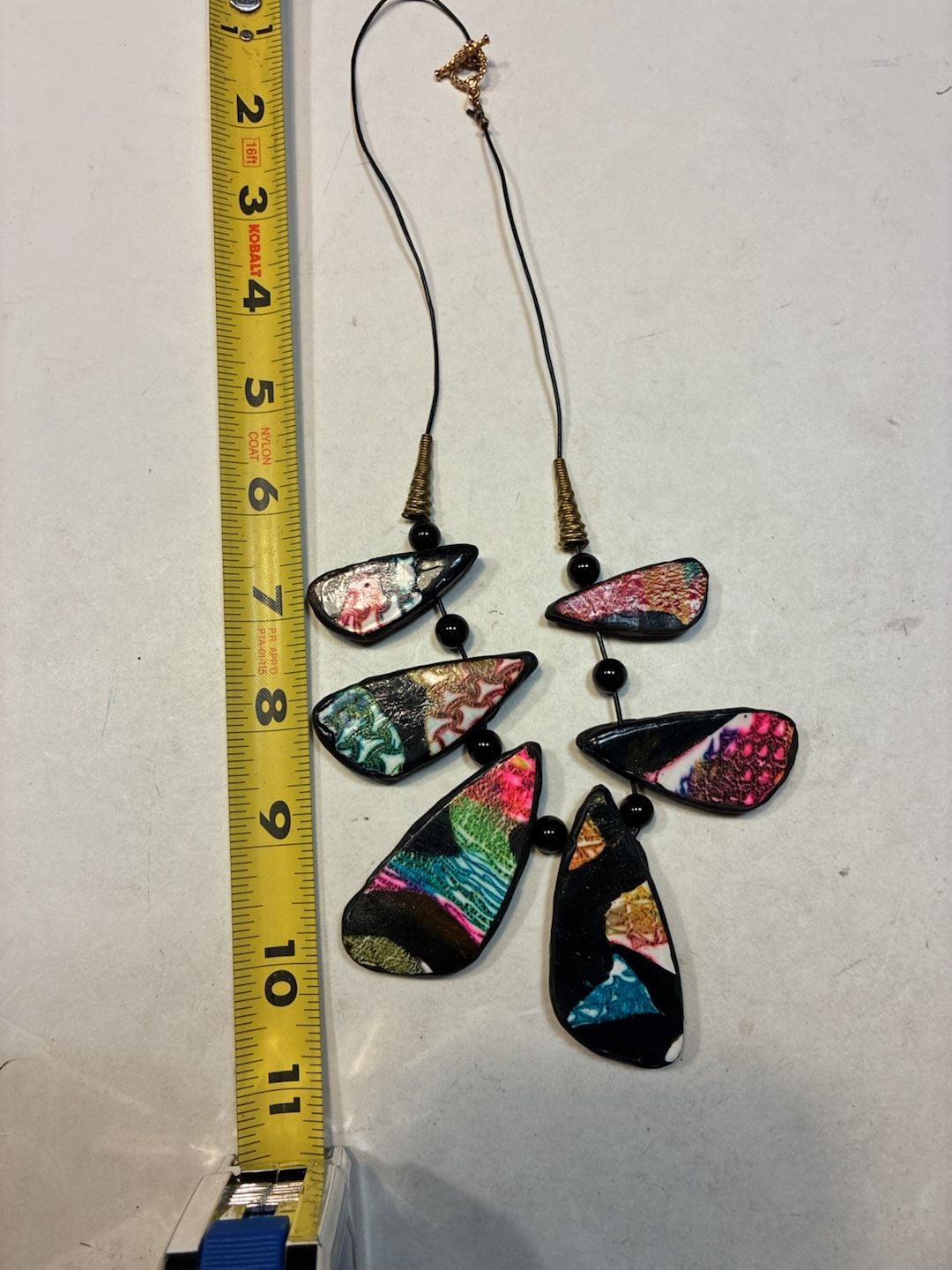 Artisan Polymer Clay Statement Bib Necklace Multicolor Teardrop Pendants 8
