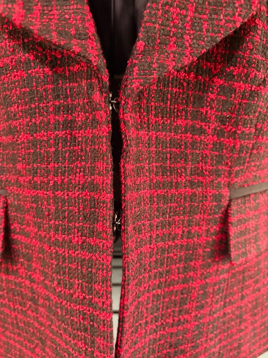 The Limited Tweed Blazer Size L Red Black Open Front 3/4 Sleeve 4