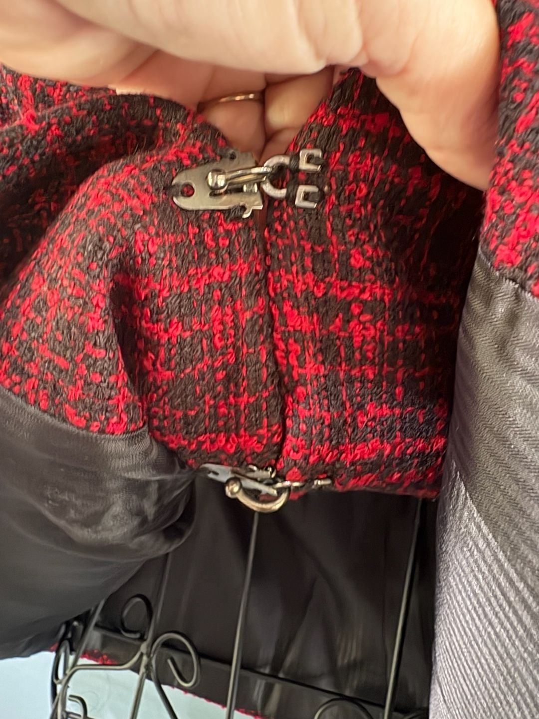 The Limited Tweed Blazer Size L Red Black Open Front 3/4 Sleeve 5