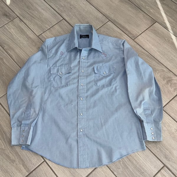 Champion Westerns Pearl Snap Shirt Blue Long Sleeve Item 0501