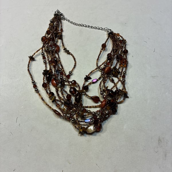 Unbranded Multi Strand Beaded Statement Necklace Caramel Tones
