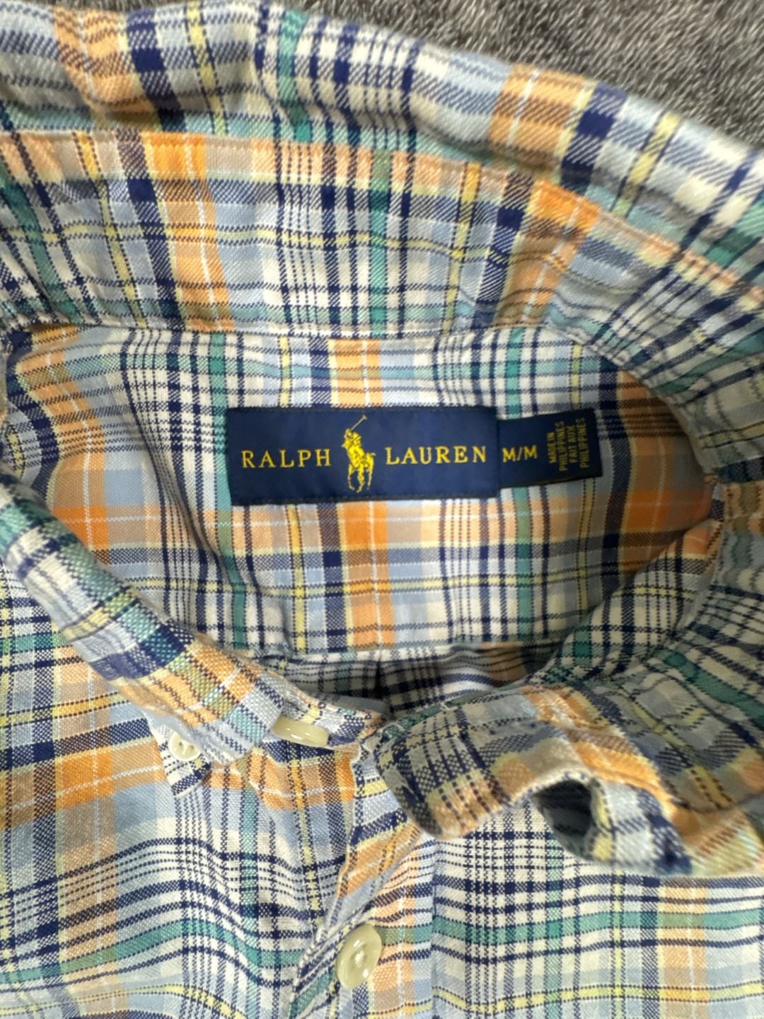 Ralph Lauren Plaid Button Down Shirt Size M Blue Orange Long Sleeve Fall Colors 5