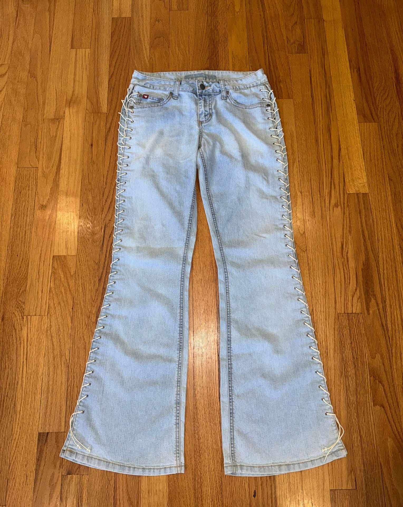 Mudd Jeans Lace Up Side Flare Vintage Y2K Denim Low Rise 9 Blue Womens 90s Rare 2