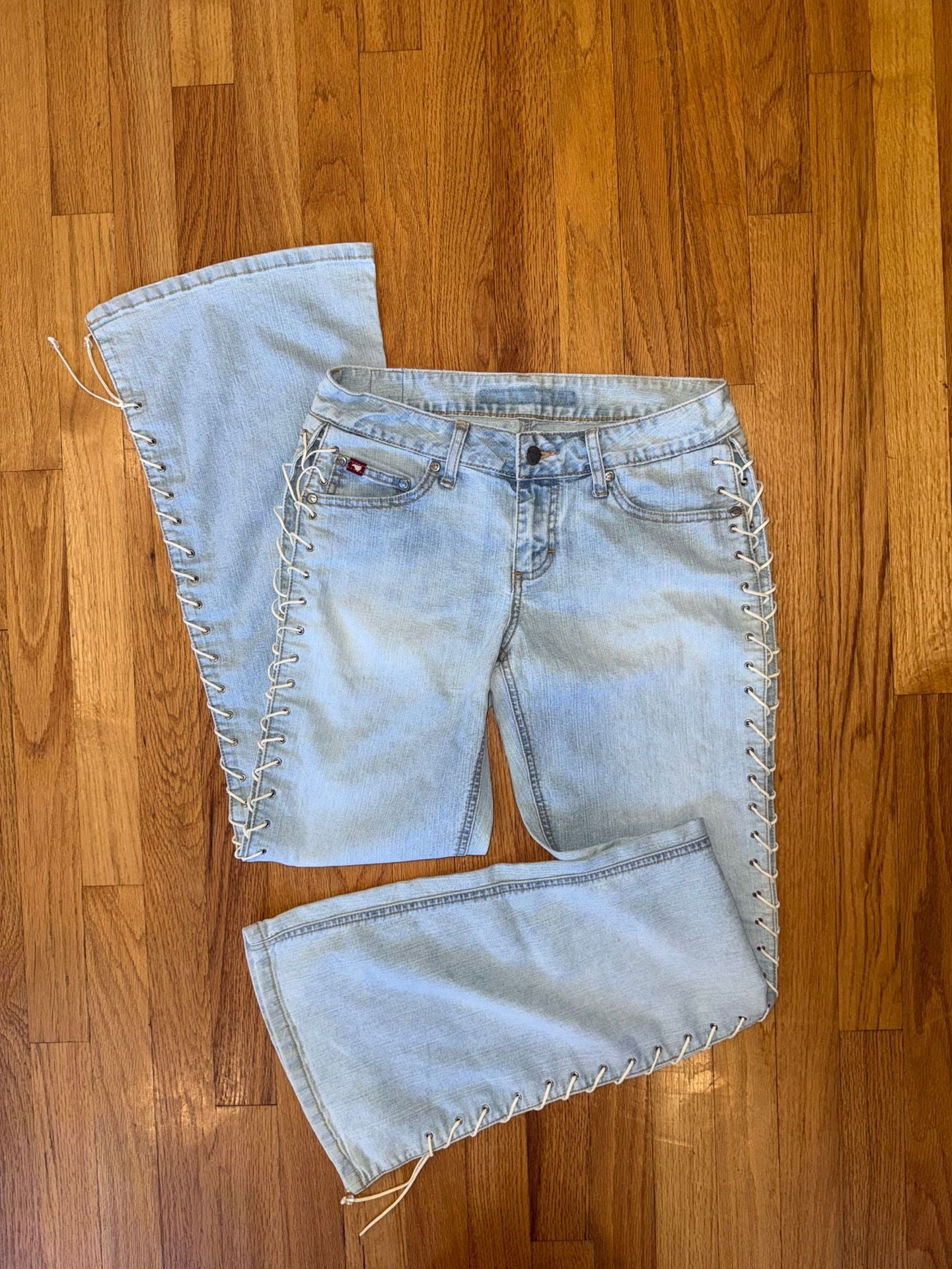 Mudd Jeans Lace Up Side Flare Vintage Y2K Denim Low Rise 9 Blue Womens 90s Rare 3