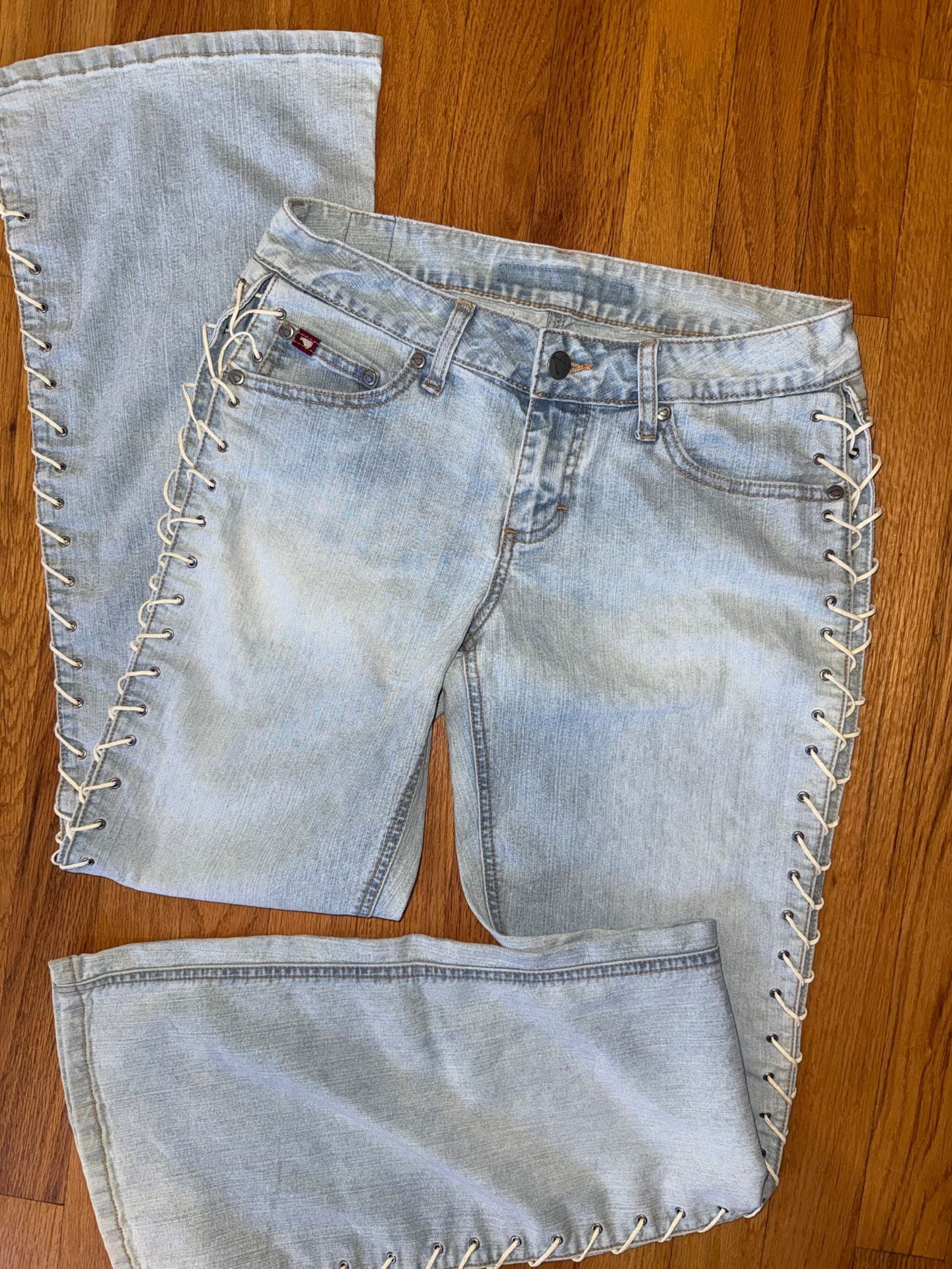 Mudd Jeans Lace Up Side Flare Vintage Y2K Denim Low Rise 9 Blue Womens 90s Rare 4