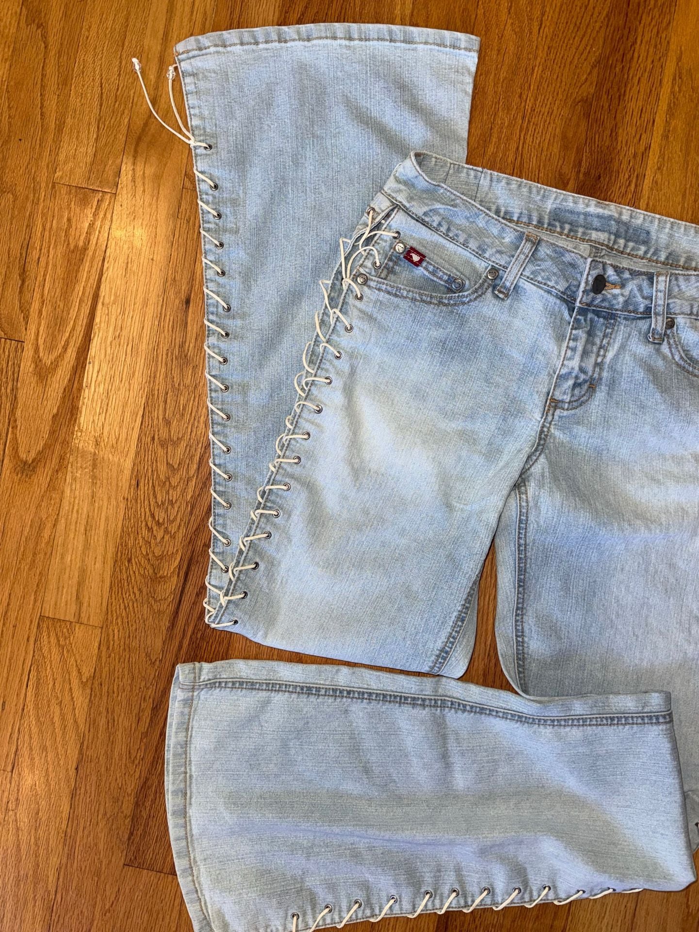 Mudd Jeans Lace Up Side Flare Vintage Y2K Denim Low Rise 9 Blue Womens 90s Rare 5