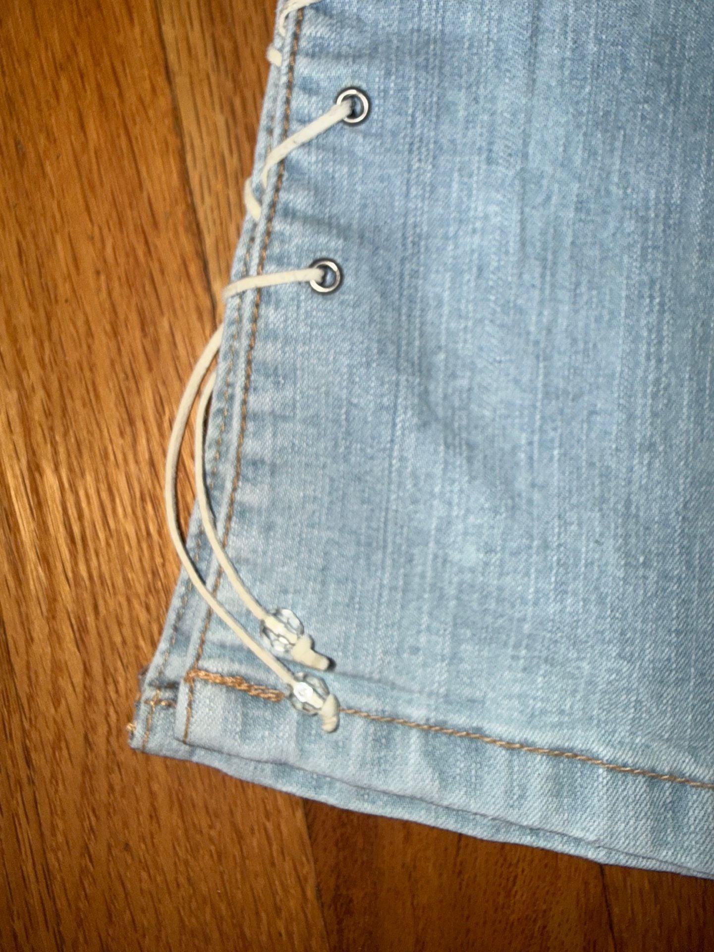 Mudd Jeans Lace Up Side Flare Vintage Y2K Denim Low Rise 9 Blue Womens 90s Rare 11