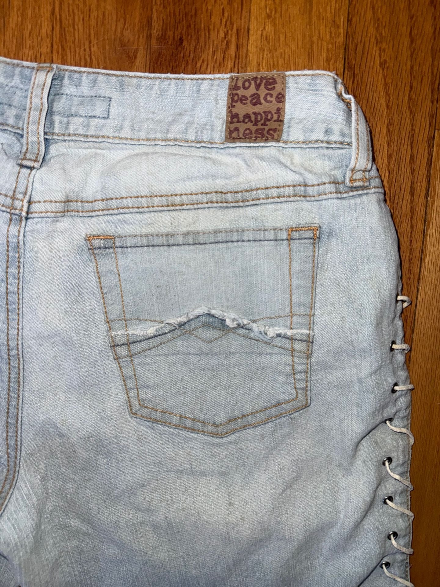 Mudd Jeans Lace Up Side Flare Vintage Y2K Denim Low Rise 9 Blue Womens 90s Rare 13