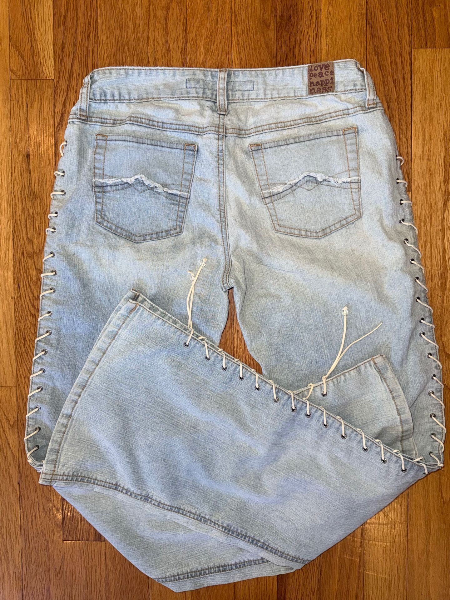 Mudd Jeans Lace Up Side Flare Vintage Y2K Denim Low Rise 9 Blue Womens 90s Rare 15