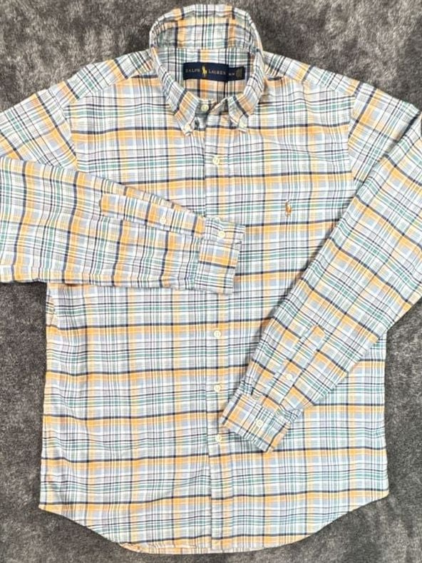 Ralph Lauren Plaid Button Down Shirt Size M Blue Orange Long Sleeve Fall Colors 3