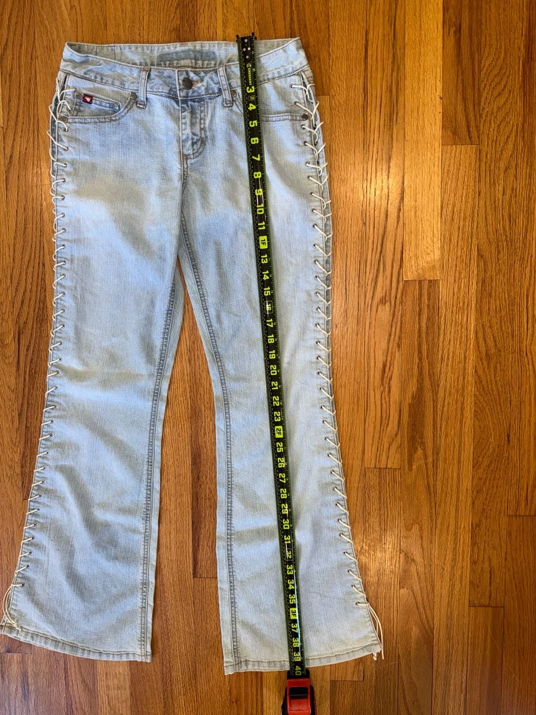 Mudd Jeans Lace Up Side Flare Vintage Y2K Denim Low Rise 9 Blue Womens 90s Rare 8