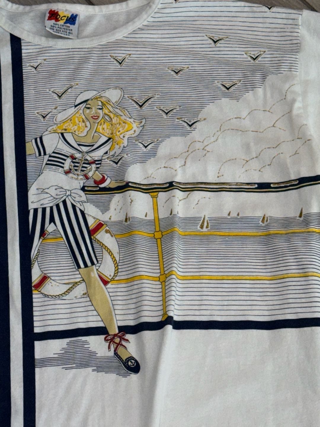 Focus Vintage Sailor Graphic T-Shirt One Size Fits All White Nautical Item 0502 4
