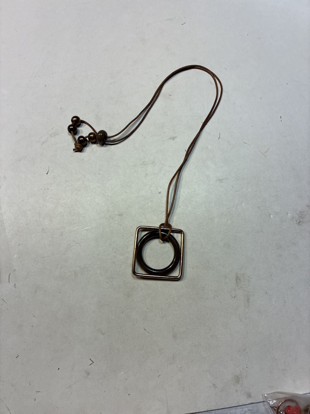 Unbranded Geometric Square And Circle Pendant Necklace Brown Cord Boho 2