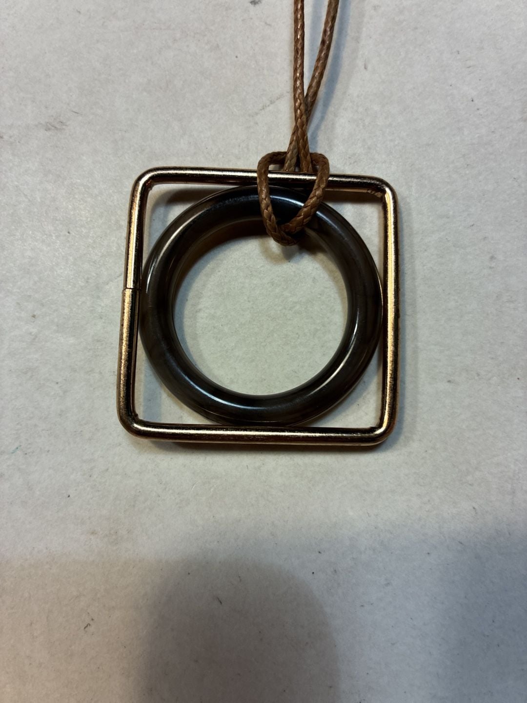 Unbranded Geometric Square And Circle Pendant Necklace Brown Cord Boho 3
