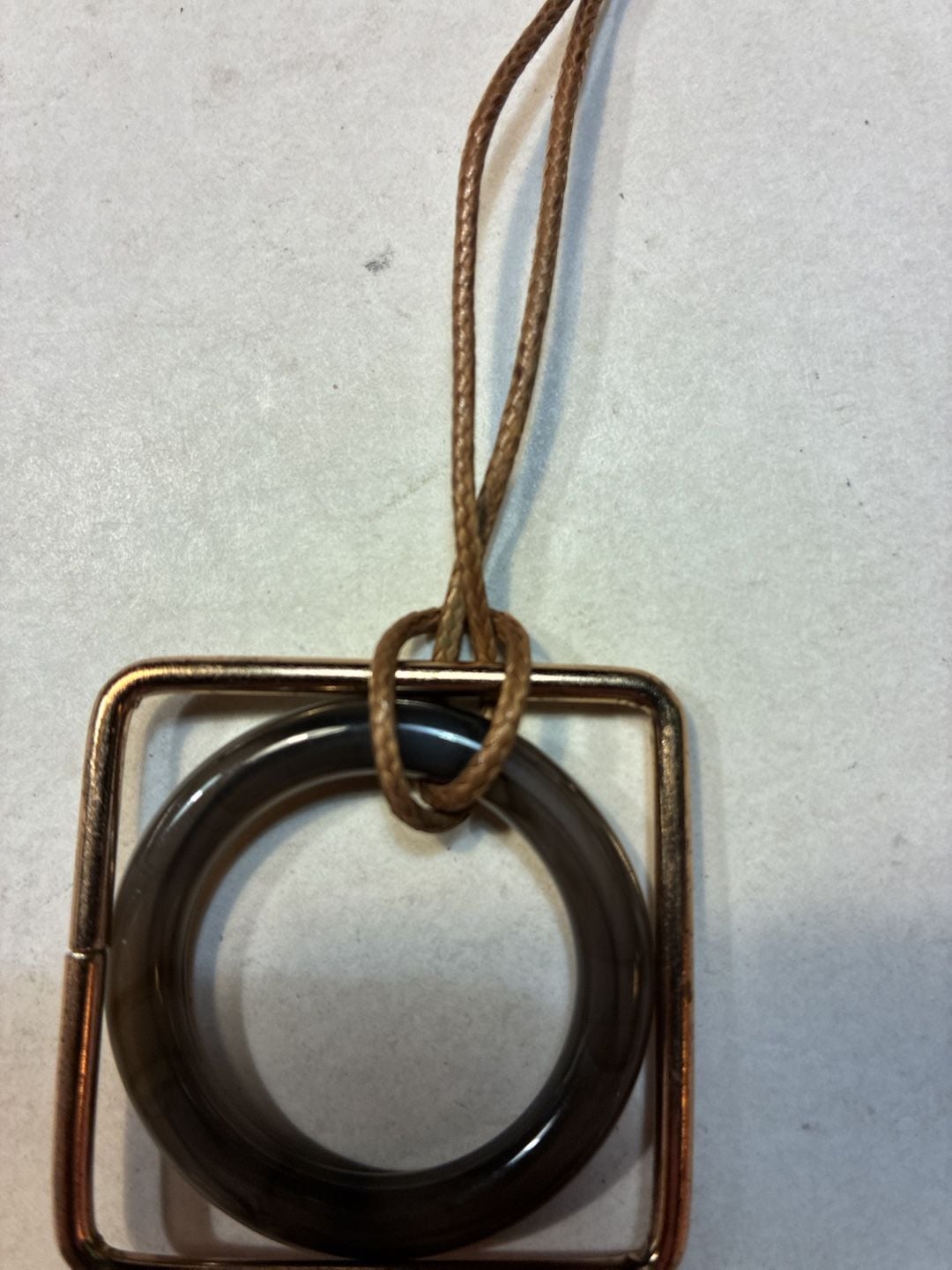 Unbranded Geometric Square And Circle Pendant Necklace Brown Cord Boho 4