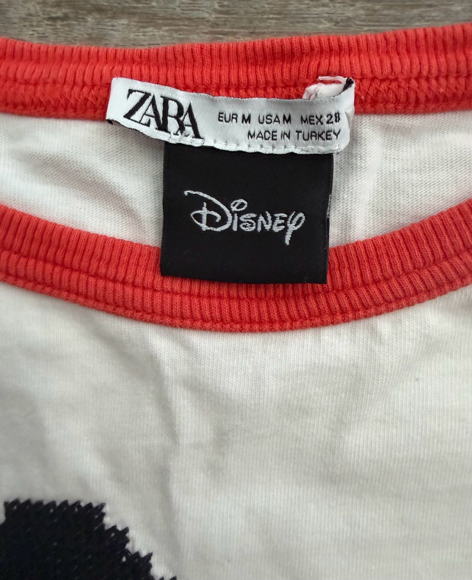 Zara Disney Mickey Mouse T-Shirt Size M White Red Ringer Pixelated Graphic 2