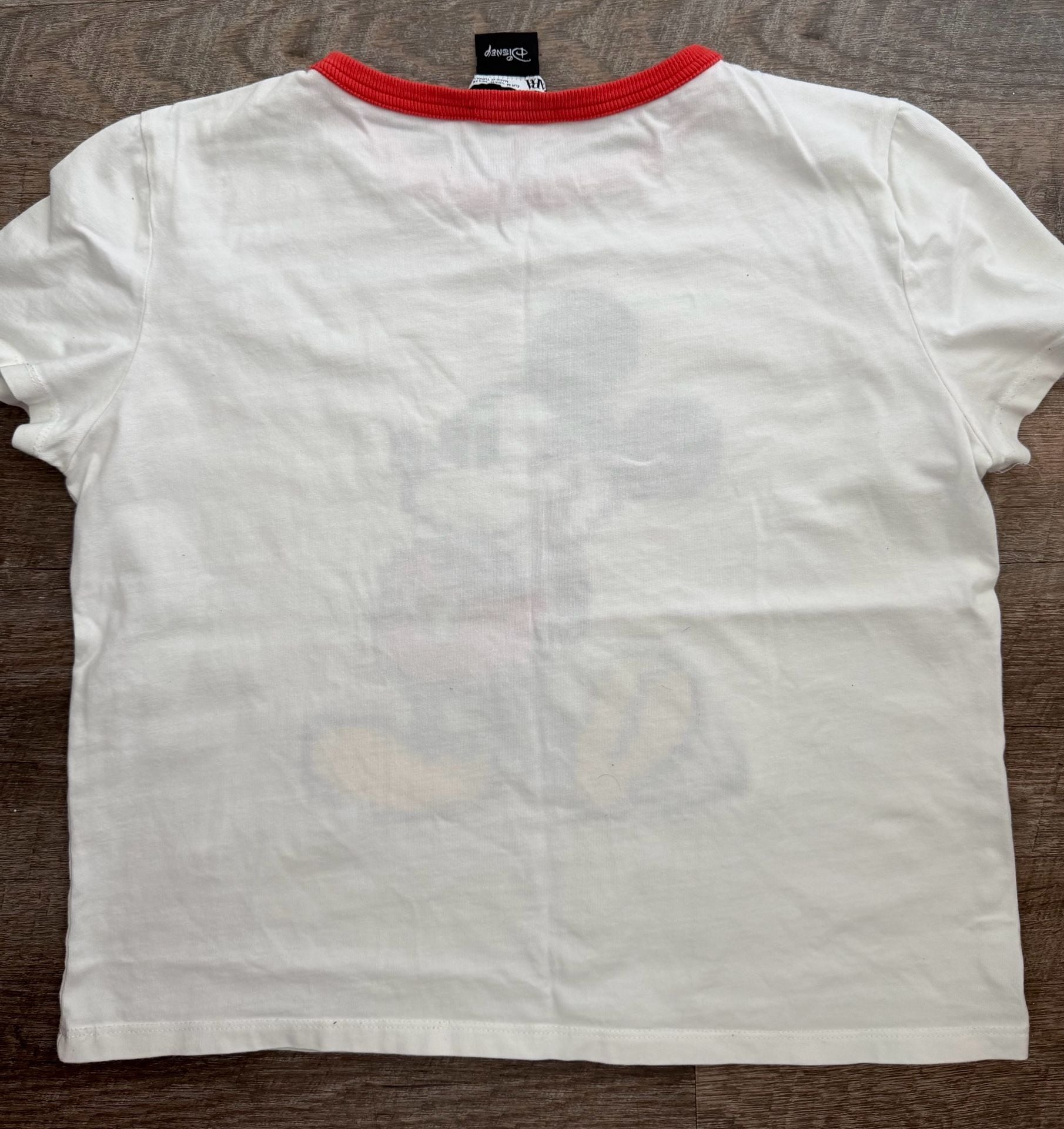 Zara Disney Mickey Mouse T-Shirt Size M White Red Ringer Pixelated Graphic 3