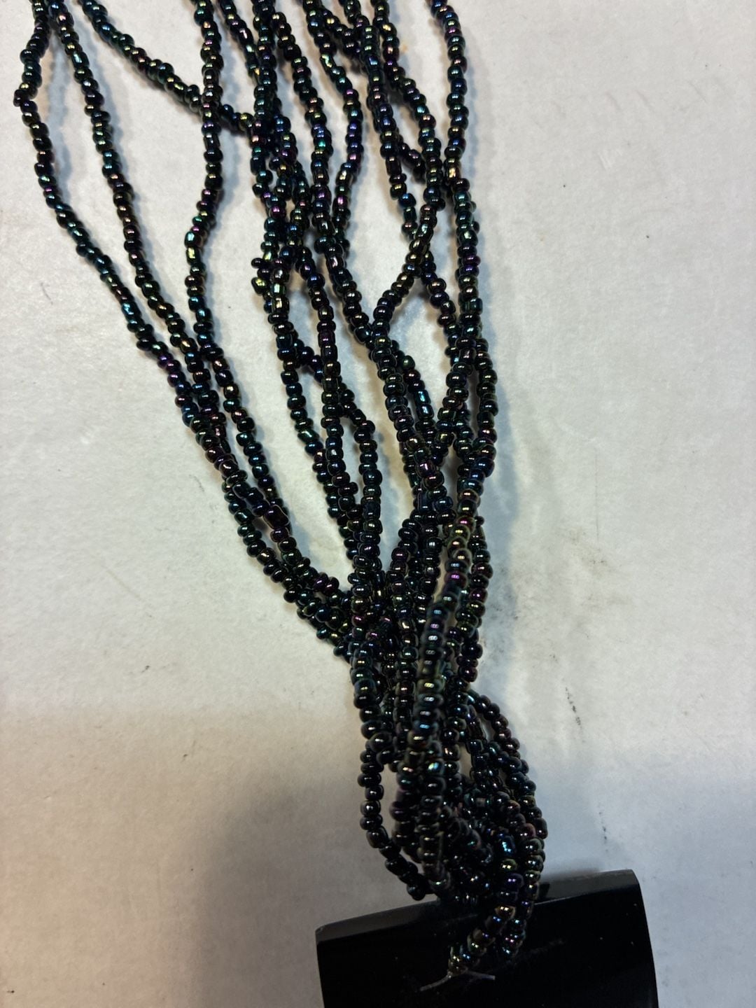 Vintage Abalone Shell Rectangle Pendant Multi-Strand Seed Bead Necklace 5