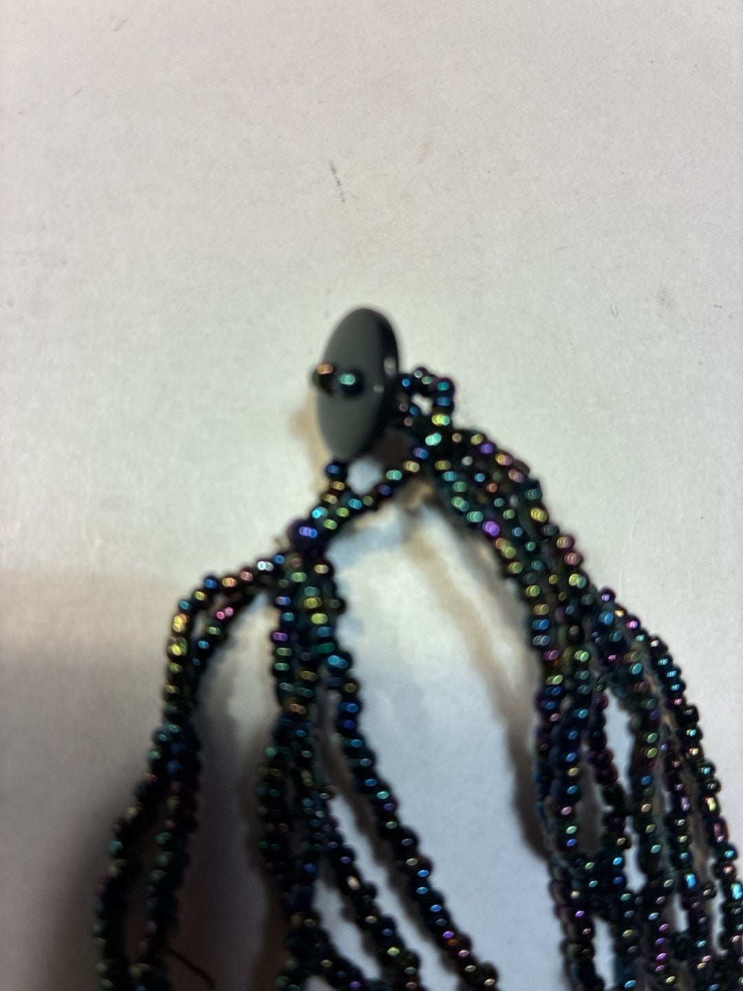 Vintage Abalone Shell Rectangle Pendant Multi-Strand Seed Bead Necklace 6