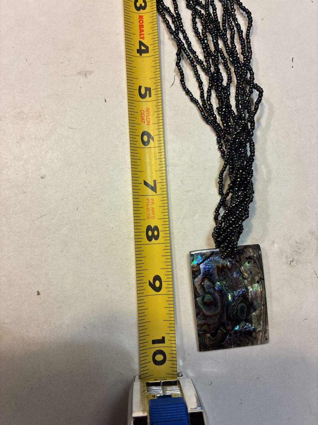 Vintage Abalone Shell Rectangle Pendant Multi-Strand Seed Bead Necklace 7