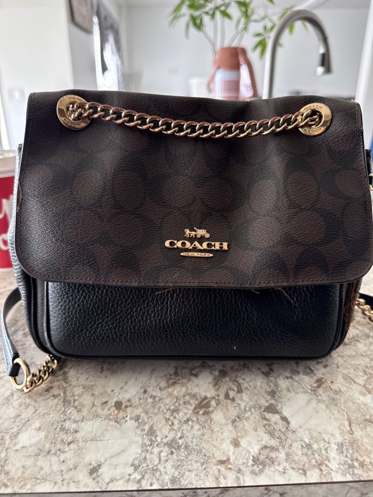 Coach Signature Parker Convertible Crossbody Bag Dark Brown Black 2