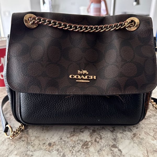 Coach Signature Parker Convertible Crossbody Bag Dark Brown Black
