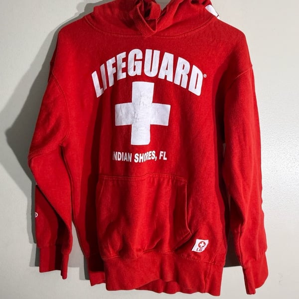 Lifeguard Hoodie Indian Shores FL Size Small Red Sweatshirt