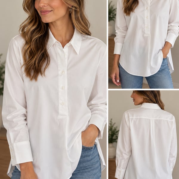 Chico’s No Iron White Blouse Long Sleeve Stretch Cotton Collared Tunic SZ 1 (8)