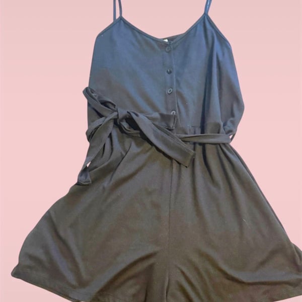 Capella Button Down Tie Romper Size M Black